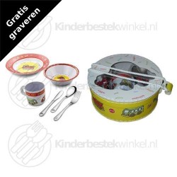 Voertuigen kinderset melamine rvs 6-delig Voertuigen kinderset melamine 6-delig